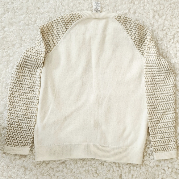 Gymboree Kid Girl Sz L 10-12 Cream Gold Sleeve Knit Sweater Cardigan Formal - Picture 2 of 8